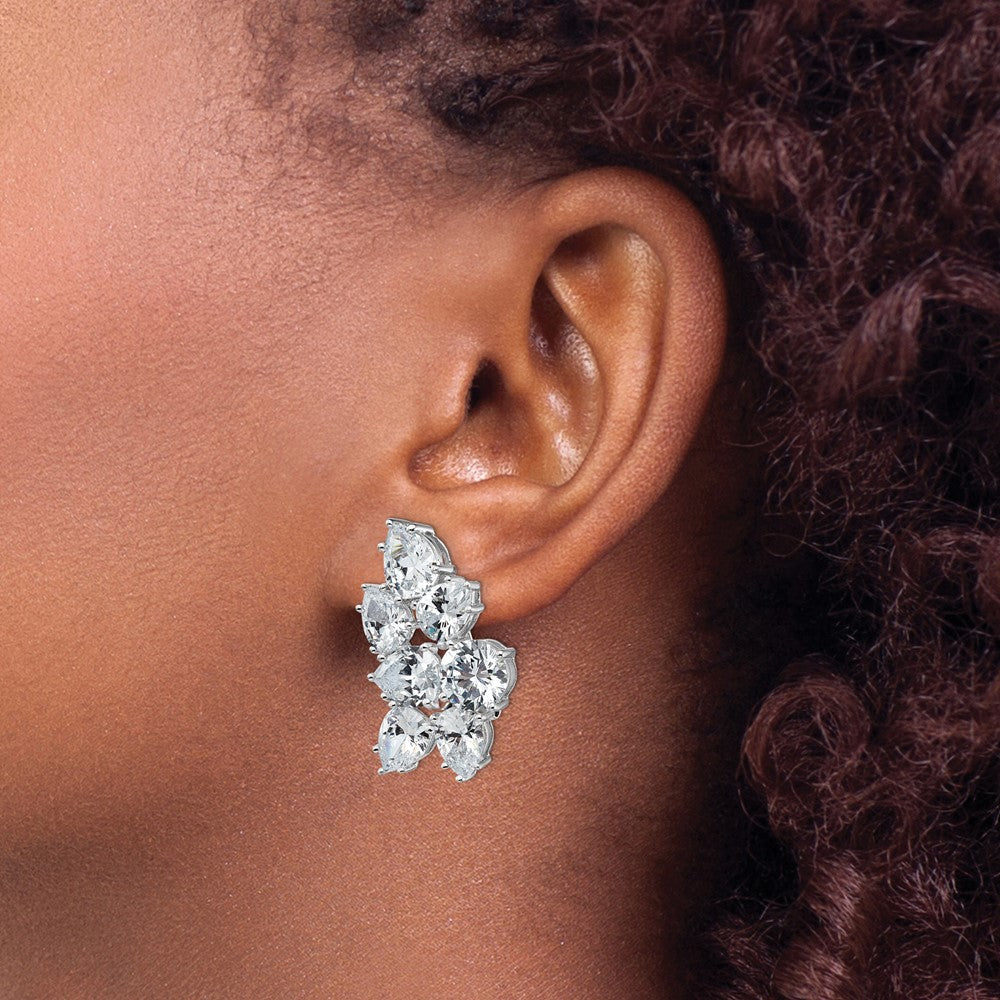 Sterlingsilber Cheryl M Rhodiniert Fantasie Brillant-cut Zirkonia Cluster Omega Rückseite Ohrringe