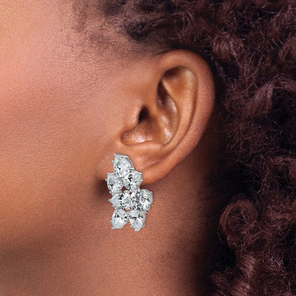 Sterlingsilber Cheryl M Rhodiniert Fantasie Brillant-cut Zirkonia Cluster Omega Rückseite Ohrringe