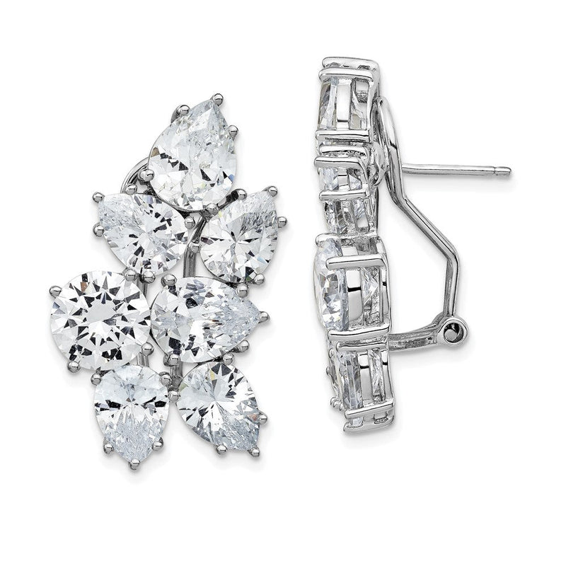 Sterlingsilber Cheryl M Rhodiniert Fantasie Brillant-cut Zirkonia Cluster Omega Rückseite Ohrringe