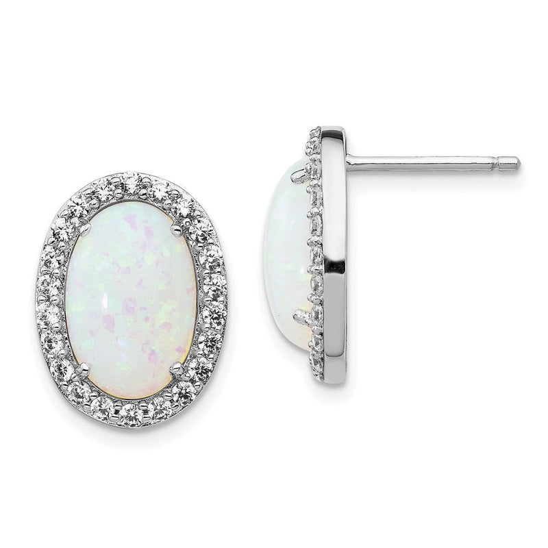 Sterlingsilber Cheryl M Rhodiniert Cabochon Im Labor Erzeugt Opal und Brillant-cut Zirkonia Oval Heiligenschein Ohrstecker