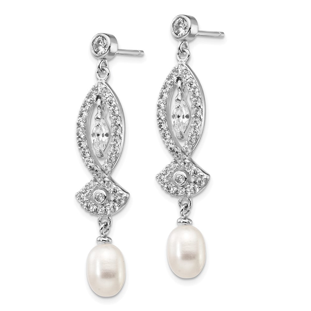 Sterlingsilber Cheryl M Rhodiniert Tropfen Süßwasser Zuchtperle und Marquise-cut/brilliant-cut Zirkonia Stecker Ohrhänger