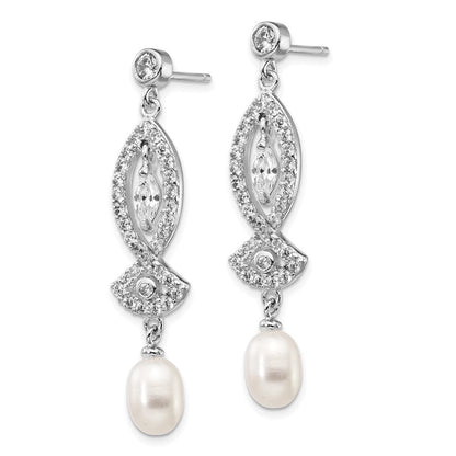 Sterlingsilber Cheryl M Rhodiniert Tropfen Süßwasser Zuchtperle und Marquise-cut/brilliant-cut Zirkonia Stecker Ohrhänger