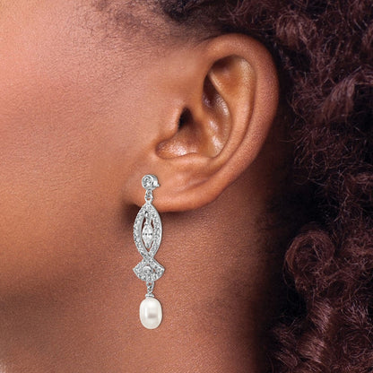 Sterlingsilber Cheryl M Rhodiniert Tropfen Süßwasser Zuchtperle und Marquise-cut/brilliant-cut Zirkonia Stecker Ohrhänger