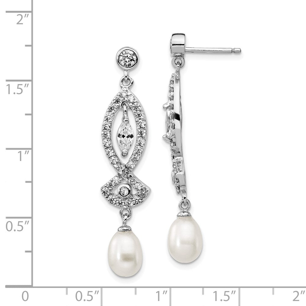 Sterlingsilber Cheryl M Rhodiniert Tropfen Süßwasser Zuchtperle und Marquise-cut/brilliant-cut Zirkonia Stecker Ohrhänger