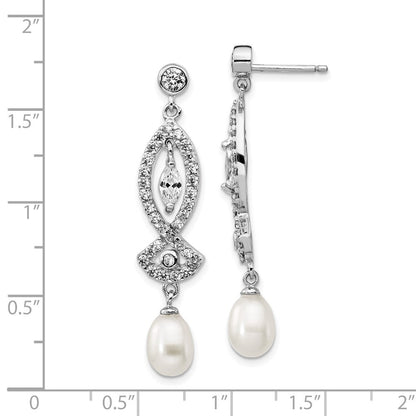 Sterlingsilber Cheryl M Rhodiniert Tropfen Süßwasser Zuchtperle und Marquise-cut/brilliant-cut Zirkonia Stecker Ohrhänger