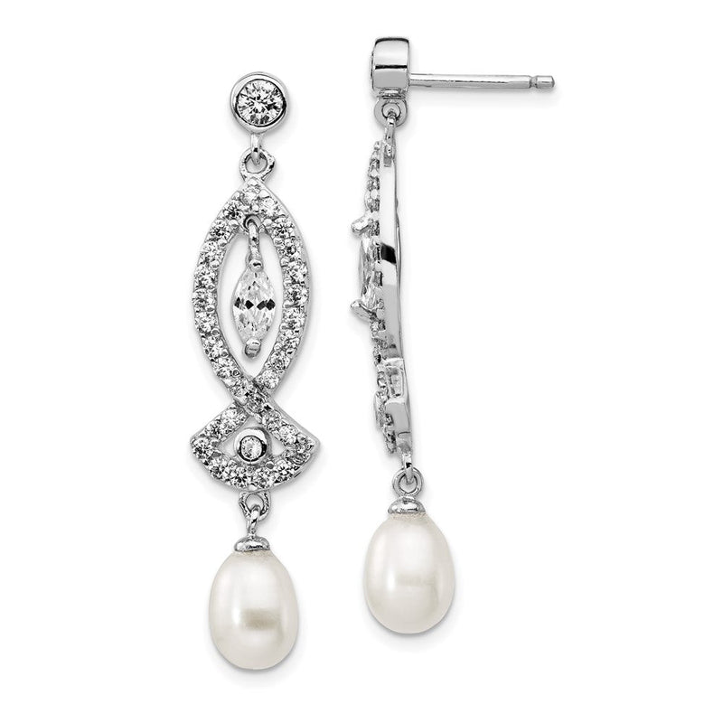Sterlingsilber Cheryl M Rhodiniert Tropfen Süßwasser Zuchtperle und Marquise-cut/brilliant-cut Zirkonia Stecker Ohrhänger