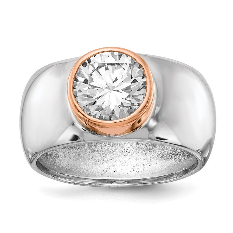 Sterlingsilber Cheryl M Rhodiniert und Rose Vergoldet Akzente Brillant-cut Zirkonia Zargenfassung Ring