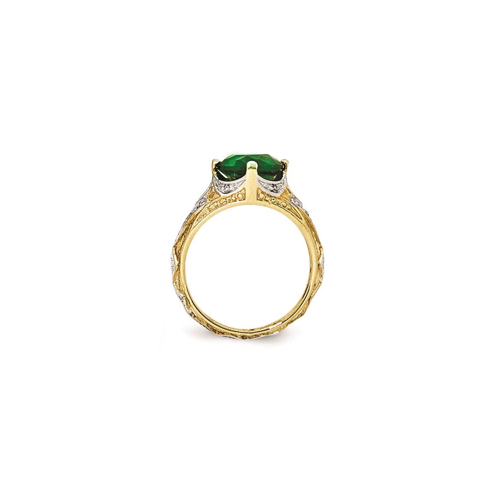 Sterlingsilber Vergoldet Glas Synthetisch Smaragd & Zirkonia Ring