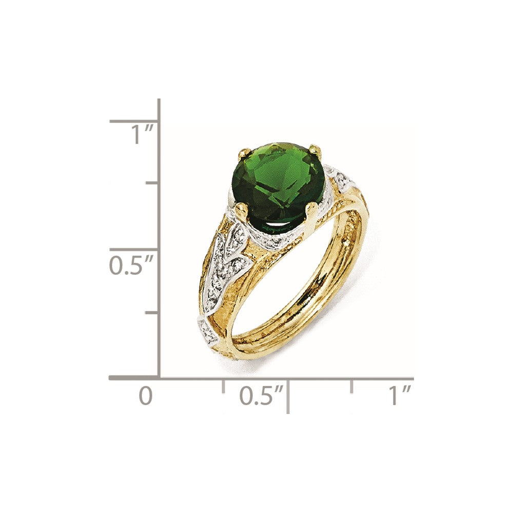 Sterlingsilber Vergoldet Glas Synthetisch Smaragd & Zirkonia Ring
