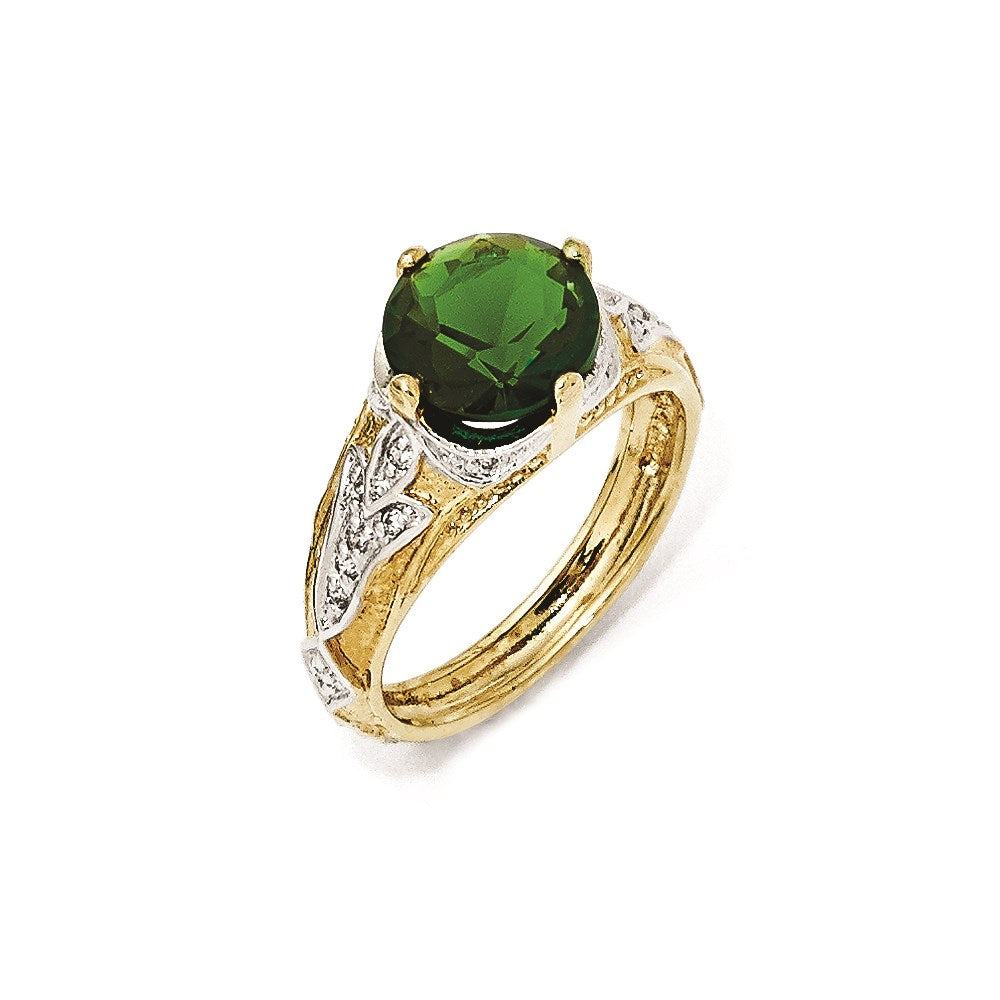 Sterlingsilber Vergoldet Glas Synthetisch Smaragd & Zirkonia Ring