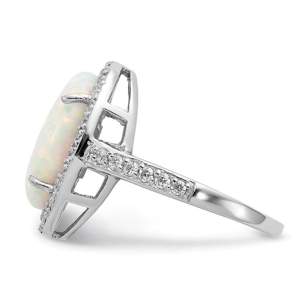 Sterlingsilber Cheryl M Rhodiniert Cabochon Im Labor Erzeugt Opal und Brillant-cut Zirkonia Oval Heiligenschein Ring