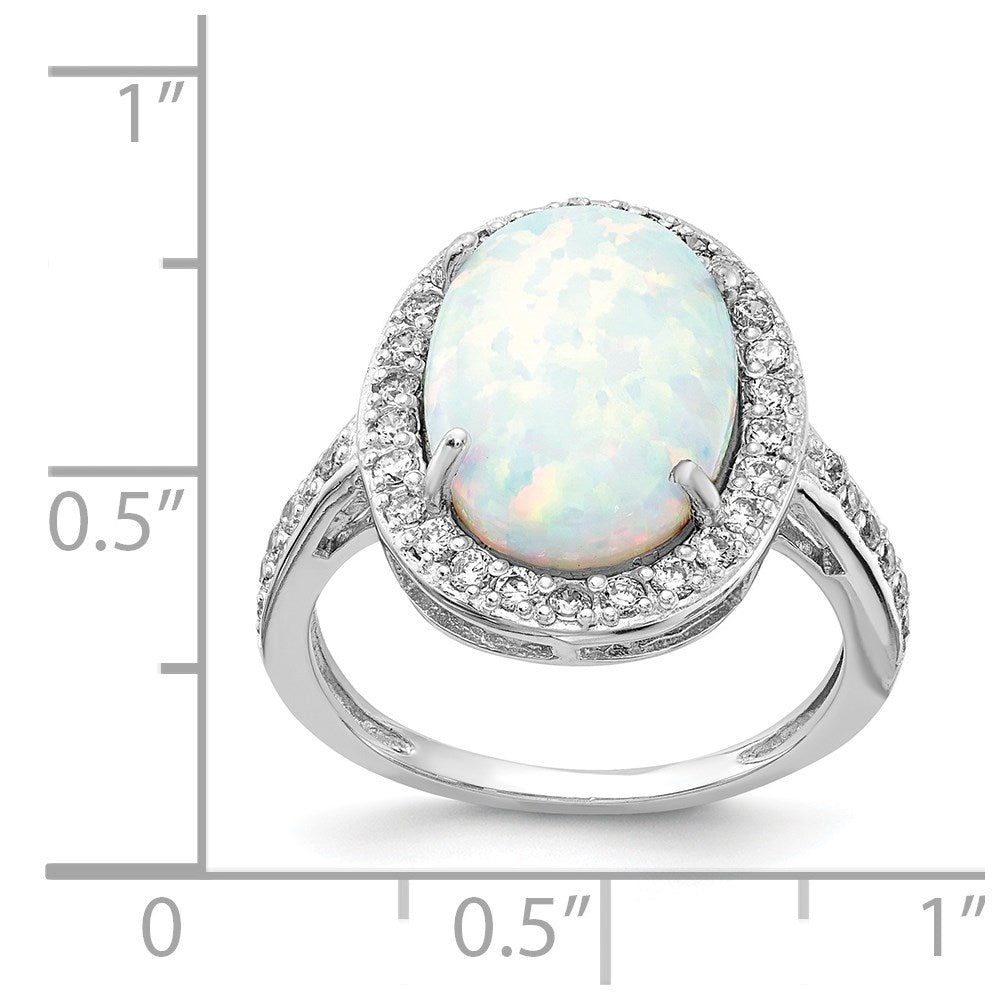 Sterlingsilber Cheryl M Rhodiniert Cabochon Im Labor Erzeugt Opal und Brillant-cut Zirkonia Oval Heiligenschein Ring