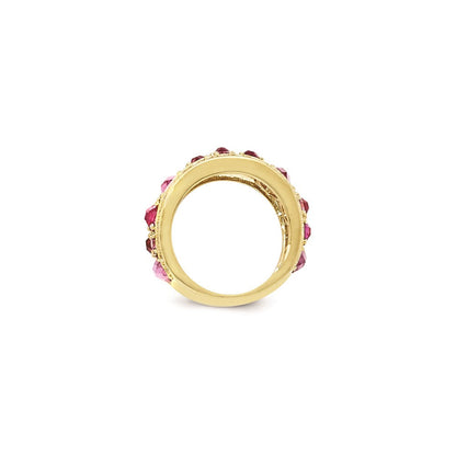 Sterlingsilber Vergoldet Synthetisch Rosa Saphir & Zirkonia Ring