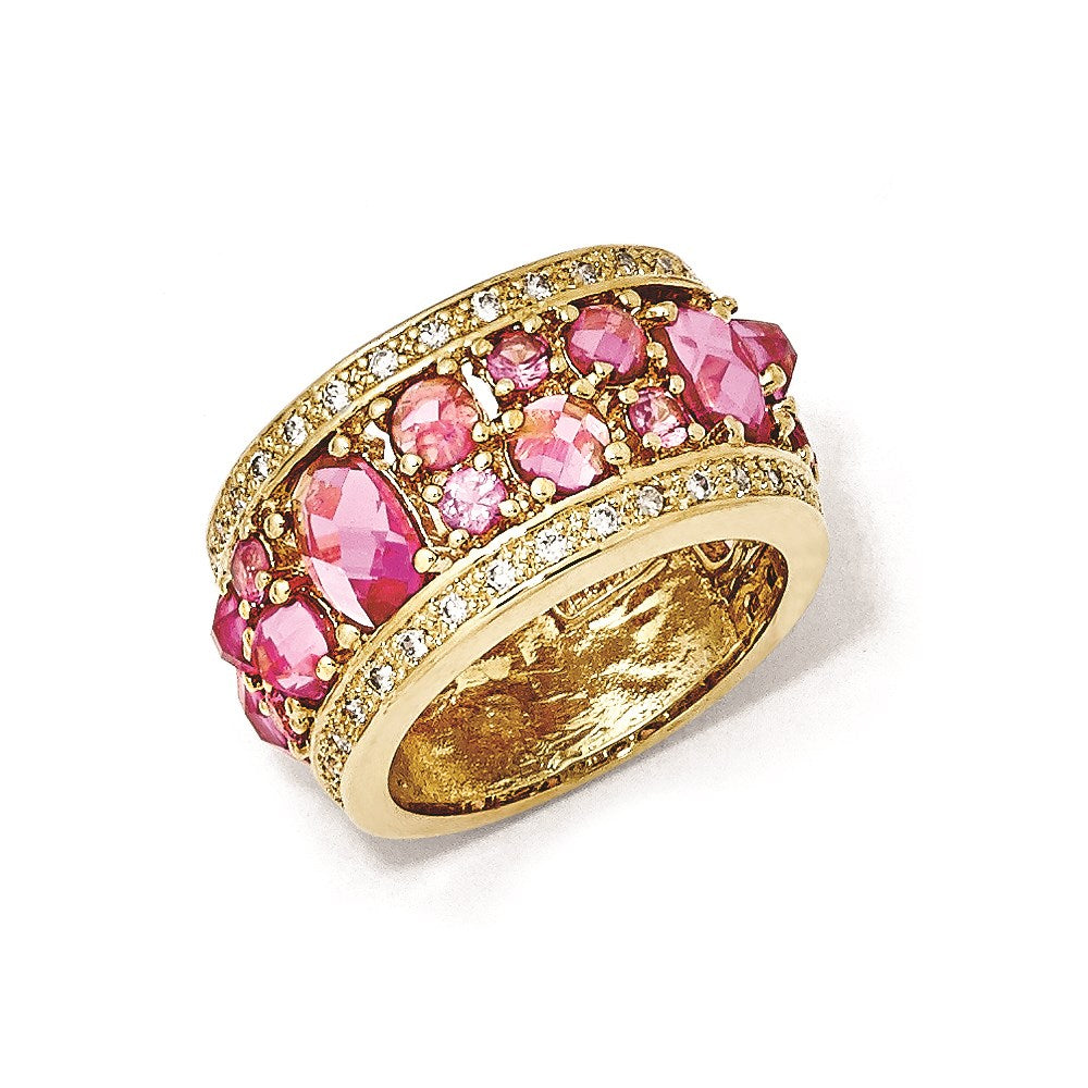 Sterlingsilber Vergoldet Synthetisch Rosa Saphir & Zirkonia Ring