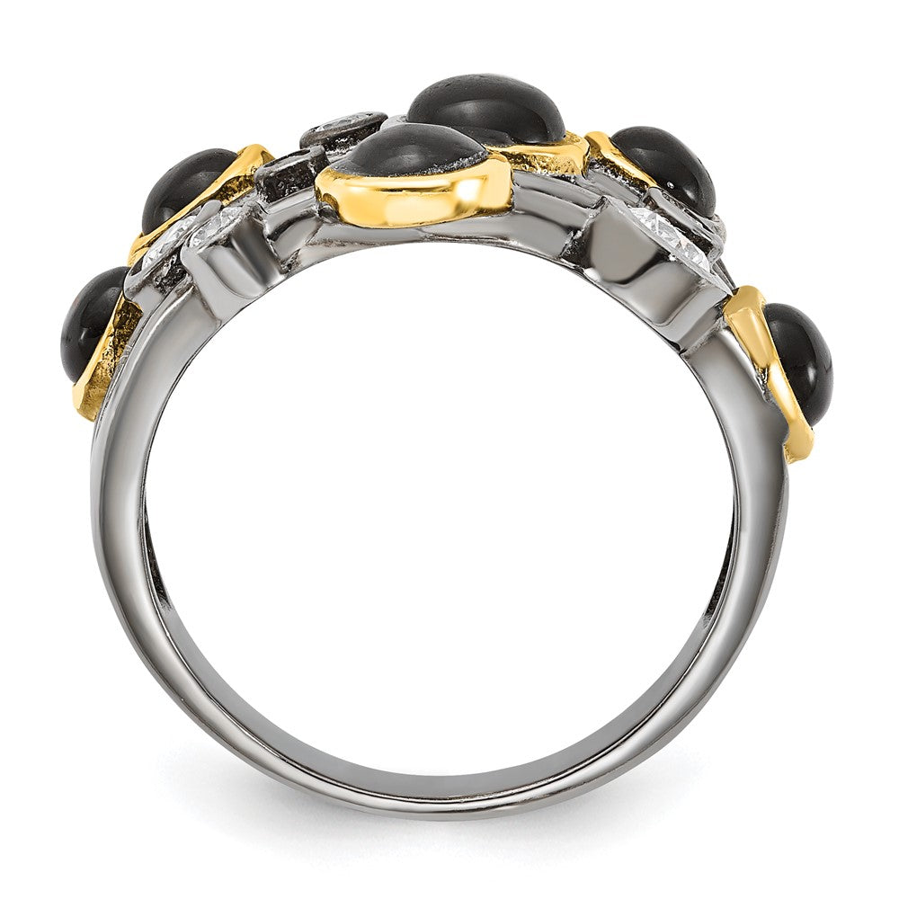 Sterlingsilber Cheryl M Schwarz Rhodium mit Gold-plating Onyx & Zirkonia Ring
