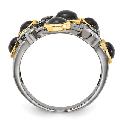 Sterlingsilber Cheryl M Schwarz Rhodium mit Gold-plating Onyx & Zirkonia Ring