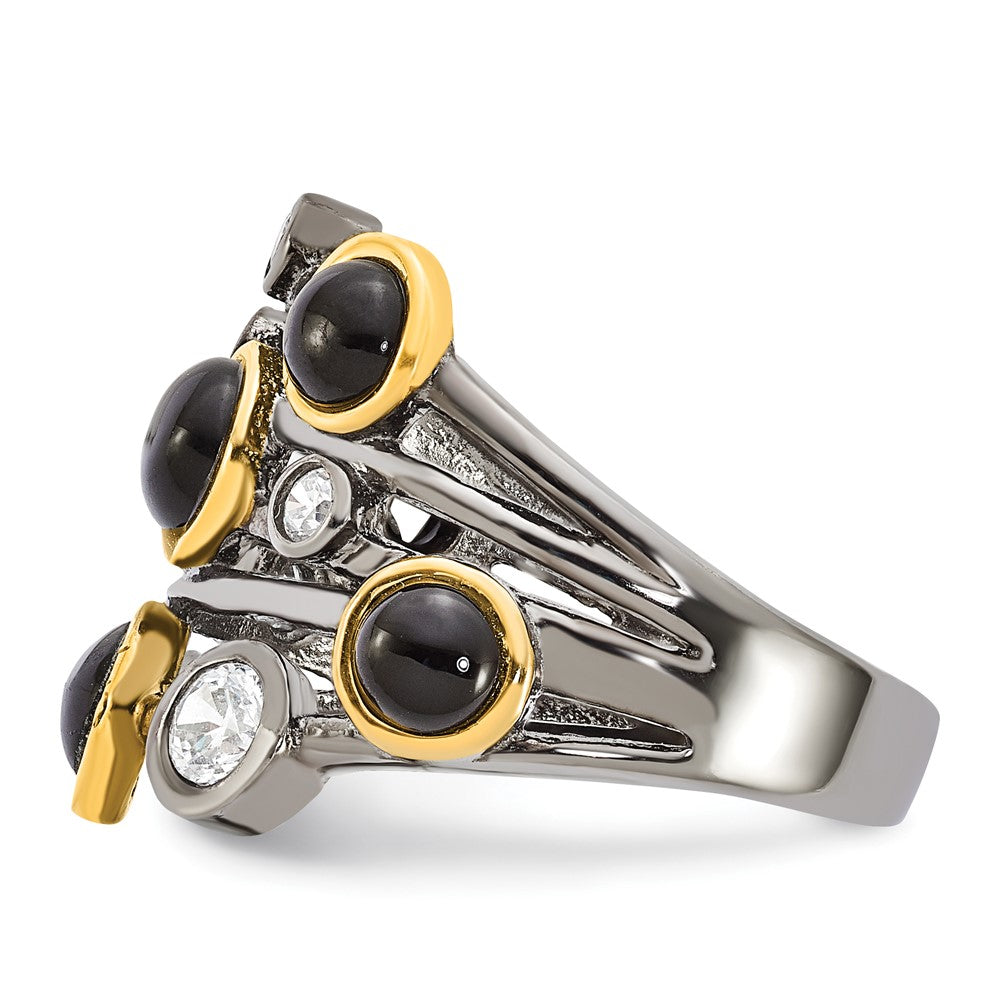 Sterlingsilber Cheryl M Schwarz Rhodium mit Gold-plating Onyx & Zirkonia Ring