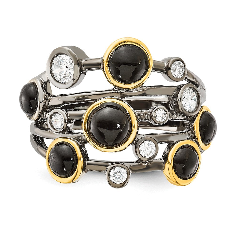 Sterlingsilber Cheryl M Schwarz Rhodium mit Gold-plating Onyx & Zirkonia Ring