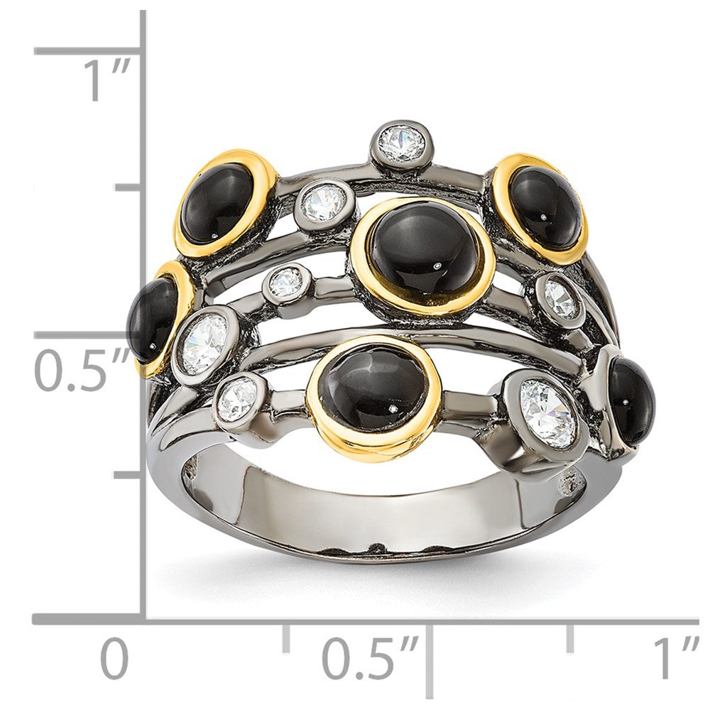 Sterlingsilber Cheryl M Schwarz Rhodium mit Gold-plating Onyx & Zirkonia Ring