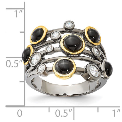 Sterlingsilber Cheryl M Schwarz Rhodium mit Gold-plating Onyx & Zirkonia Ring