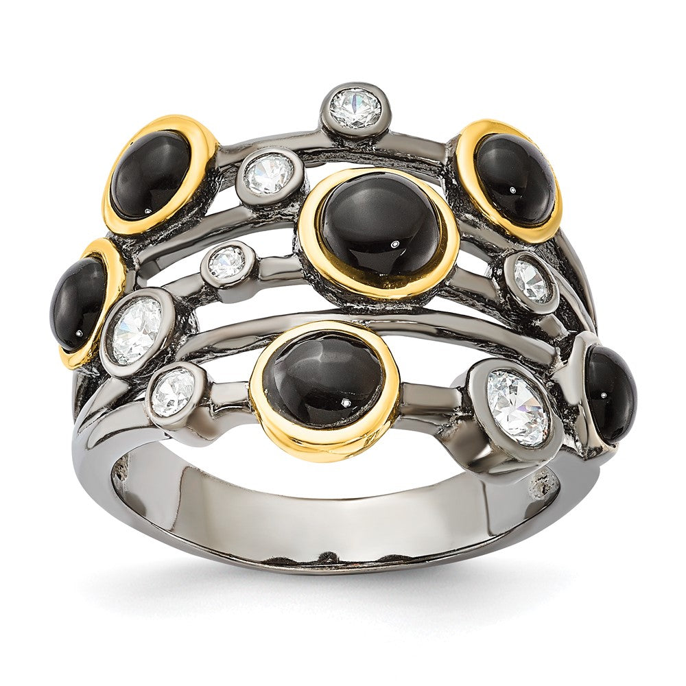 Sterlingsilber Cheryl M Schwarz Rhodium mit Gold-plating Onyx & Zirkonia Ring