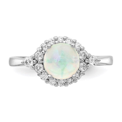 Sterlingsilber Cheryl M Rhodiniert Cabochon Im Labor Erzeugt Opal und Brillant-cut Zirkonia Ring