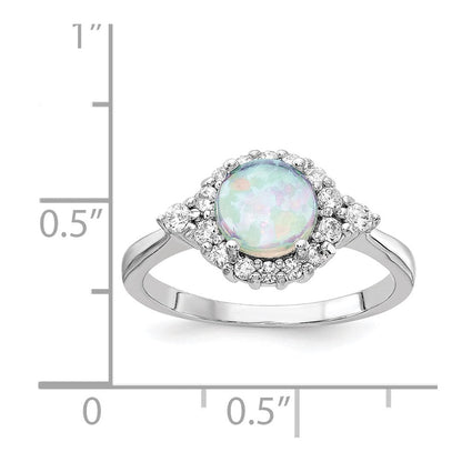 Sterlingsilber Cheryl M Rhodiniert Cabochon Im Labor Erzeugt Opal und Brillant-cut Zirkonia Ring