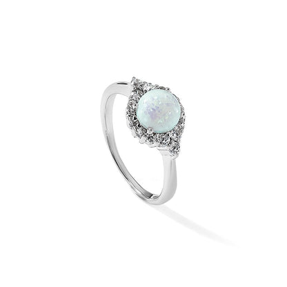 Sterlingsilber Cheryl M Rhodiniert Cabochon Im Labor Erzeugt Opal und Brillant-cut Zirkonia Ring