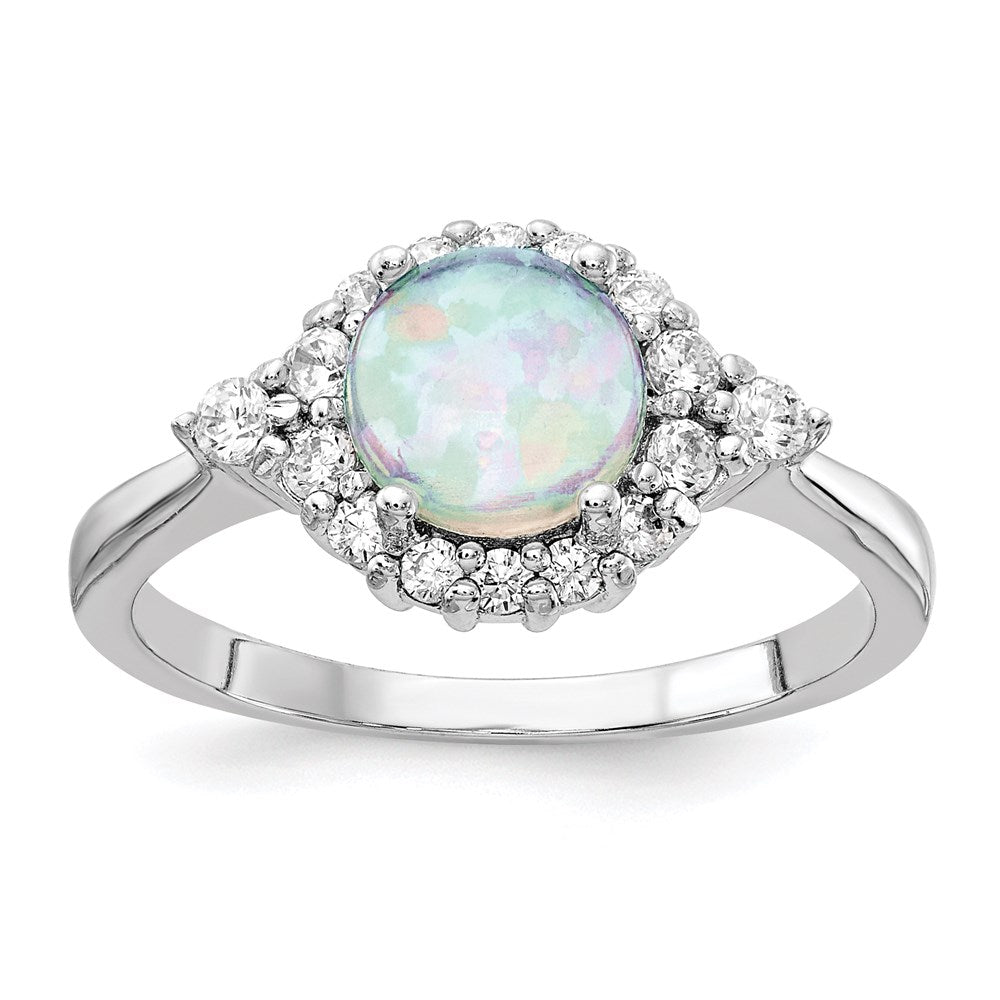 Sterlingsilber Cheryl M Rhodiniert Cabochon Im Labor Erzeugt Opal und Brillant-cut Zirkonia Ring