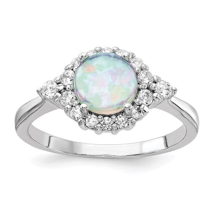 Sterlingsilber Cheryl M Rhodiniert Cabochon Im Labor Erzeugt Opal und Brillant-cut Zirkonia Ring