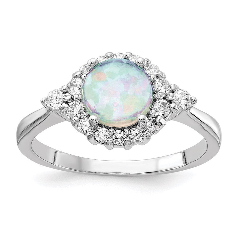 Sterlingsilber Cheryl M Rhodiniert Cabochon Im Labor Erzeugt Opal und Brillant-cut Zirkonia Ring