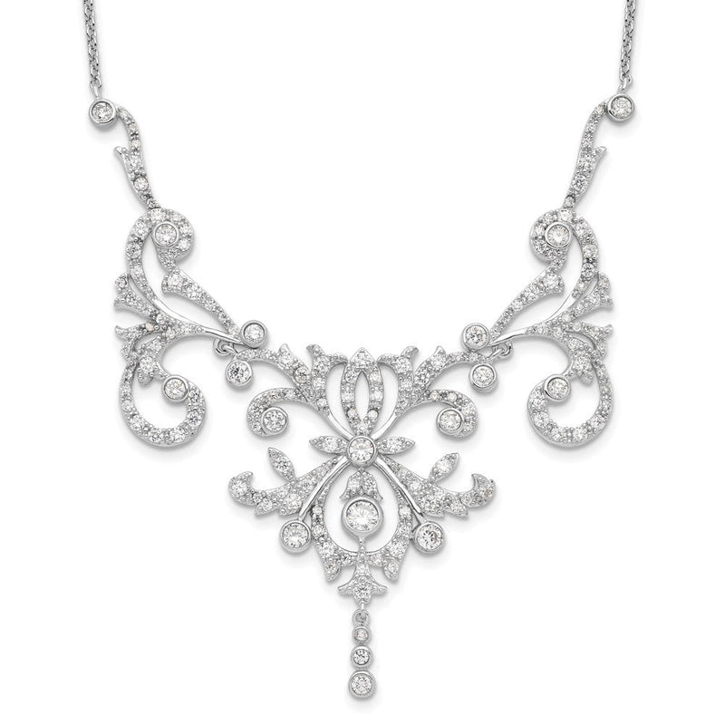 Sterlingsilber Cheryl M Rhodiniert Brillant-cut Zirkonia Zargenfassung Fantasie Ranke 17 Zoll Halskette mit 2 Verlängerung