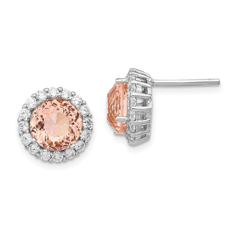 Sterlingsilber Cheryl M Rhodiniert 100 Facet Synthetisch Morganit und Weiß Brillant-cut Zirkonia Heiligenschein Ohrstecker