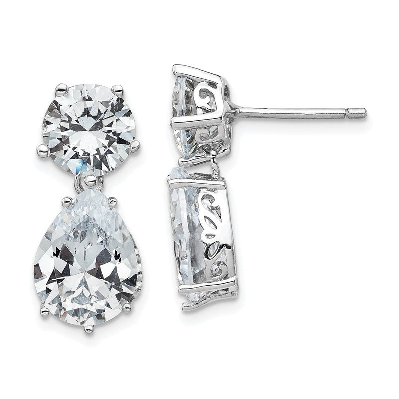 Sterlingsilber Cheryl M Rhodiniert Brillant-cut Zirkonia Rund und Tropfen Geformt Stecker Ohrhänger