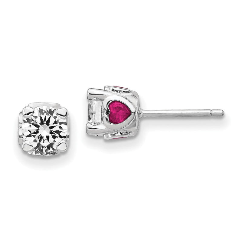 Sterlingsilber Cheryl M Rhodiniert Brillant-cut Im Labor Erzeugt Rubin und Weiß Zirkonia mit Herz Sides Ohrstecker
