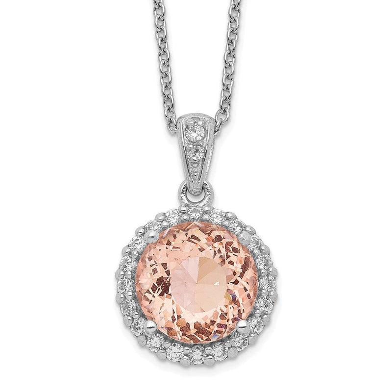 Sterlingsilber Cheryl M Rhodiniert 100 Facet Synthetisch Morganit und Weiß Brillant-cut Zirkonia Heiligenschein 18 Zoll Halskette