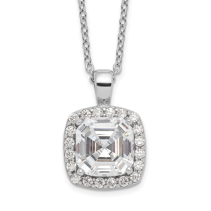 Sterlingsilber Cheryl M Rhodiniert Asscher-cut und Brillant-cut Zirkonia Heiligenschein 18 Zoll Halskette