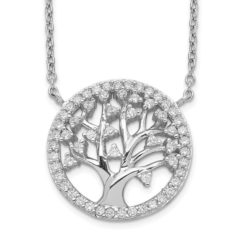 Sterlingsilber Cheryl M Rhodiniert Brillant-cut Zirkonia Baum Of Leben 18 Zoll Halskette
