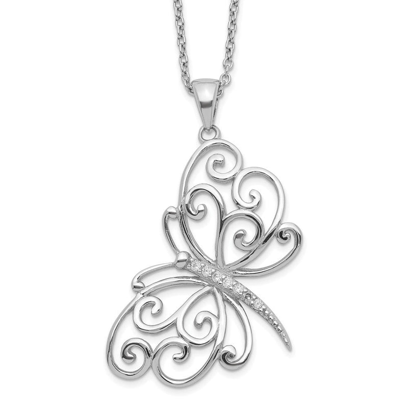 Sterlingsilber Cheryl M Rhodiniert Brillant-cut Zirkonia Schmetterling 18 Zoll Halskette