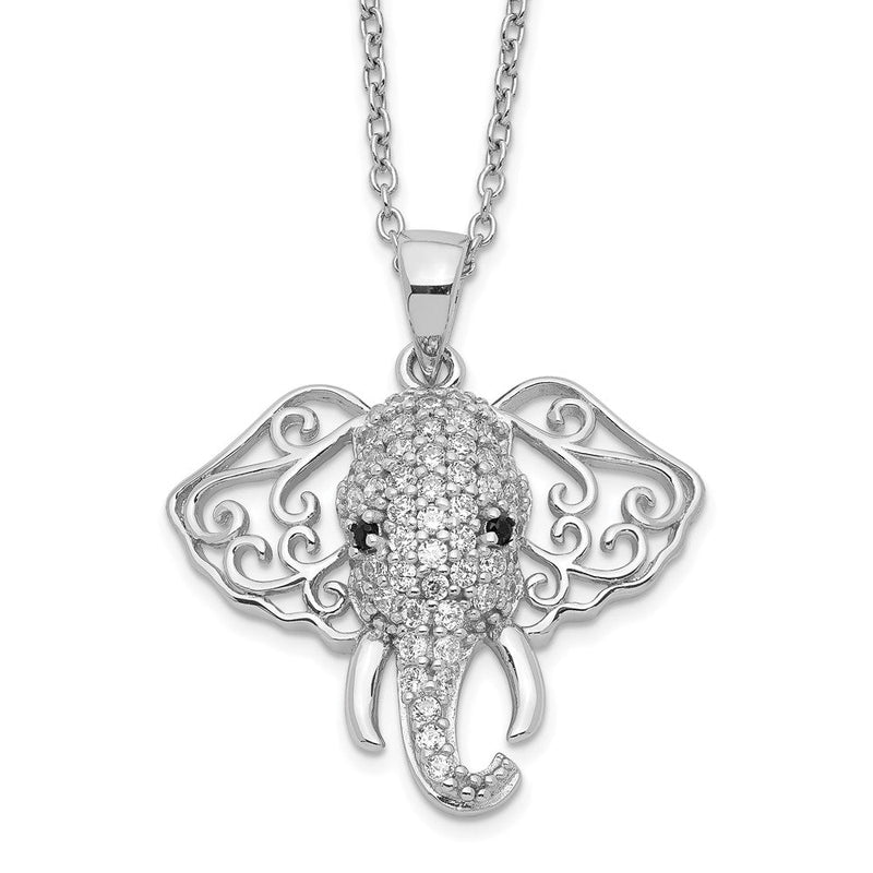 Sterlingsilber Cheryl M Rhodiniert Brillant-cut Schwarz und Weiß Zirkonia Filigran Elefant 18 Zoll Halskette