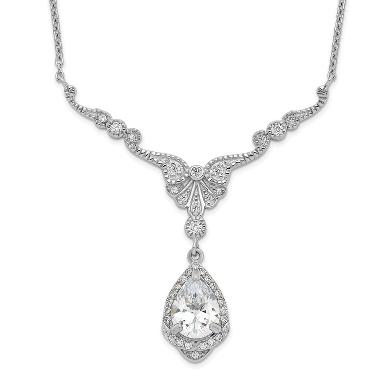 Sterlingsilber Cheryl M Rhodiniert Fantasie Brillant-cut Zirkonia Tropfen Hängend 16 Zoll Halskette mit 2.25 Verlängerung