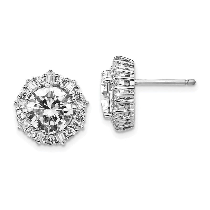 Sterlingsilber Cheryl M Rhodiniert Fantasie Brillant-cut und Smaragd-cut Zirkonia Heiligenschein Ohrstecker