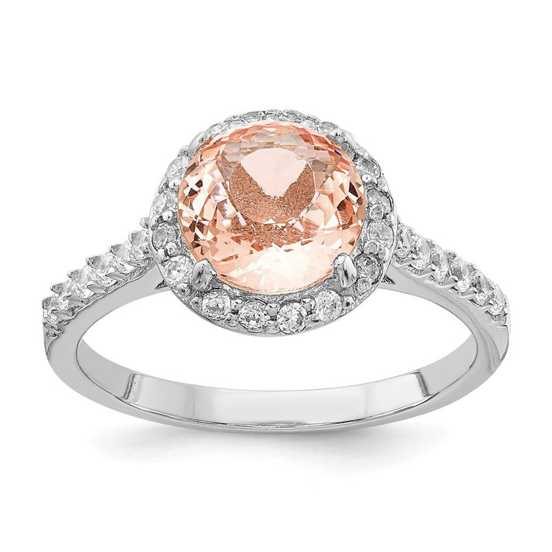 Sterlingsilber Cheryl M Rhodiniert 100 Facet Synthetisch Morganit und Weiß Brillant-cut Zirkonia Heiligenschein Ring