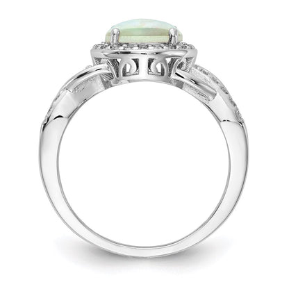 Sterlingsilber Cheryl M Rhodiniert Cabochon Im Labor Erzeugt Opal und Brillant-cut Zirkonia Geflochten Muster Ring