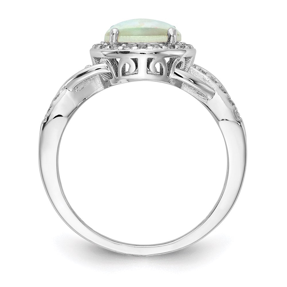 Sterlingsilber Cheryl M Rhodiniert Cabochon Im Labor Erzeugt Opal und Brillant-cut Zirkonia Geflochten Muster Ring