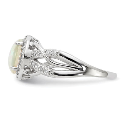 Sterlingsilber Cheryl M Rhodiniert Cabochon Im Labor Erzeugt Opal und Brillant-cut Zirkonia Geflochten Muster Ring