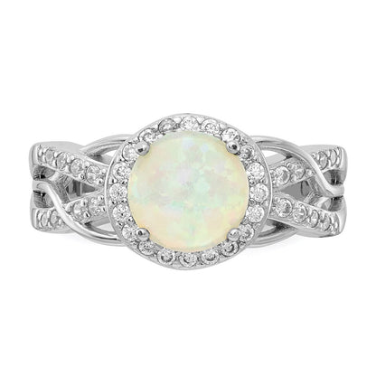 Sterlingsilber Cheryl M Rhodiniert Cabochon Im Labor Erzeugt Opal und Brillant-cut Zirkonia Geflochten Muster Ring
