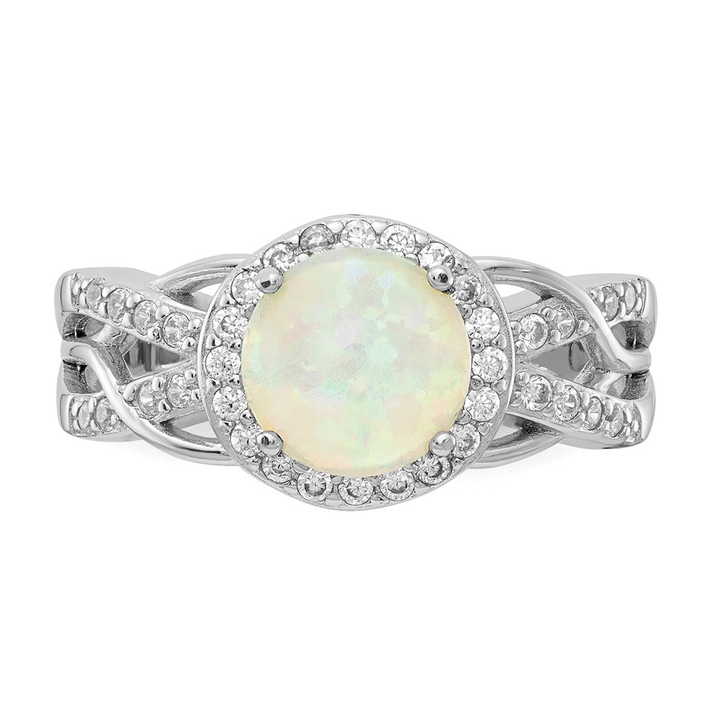 Sterlingsilber Cheryl M Rhodiniert Cabochon Im Labor Erzeugt Opal und Brillant-cut Zirkonia Geflochten Muster Ring