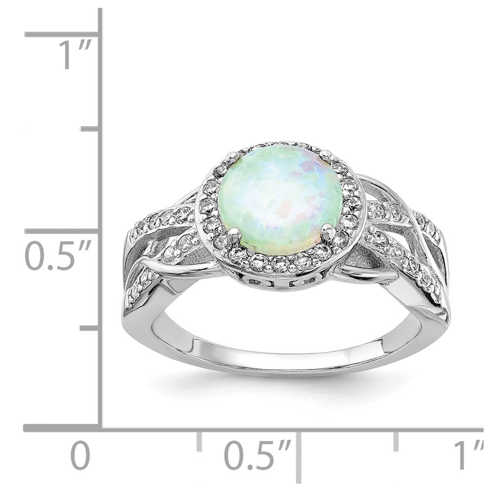 Sterlingsilber Cheryl M Rhodiniert Cabochon Im Labor Erzeugt Opal und Brillant-cut Zirkonia Geflochten Muster Ring