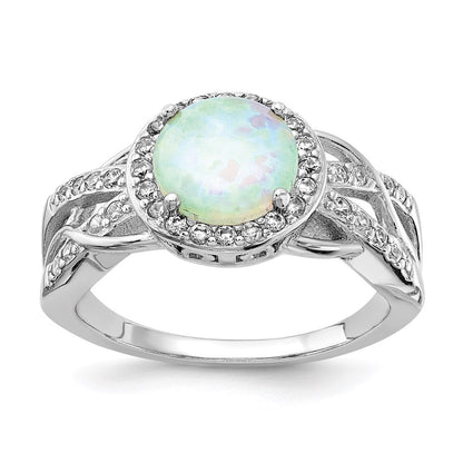 Sterlingsilber Cheryl M Rhodiniert Cabochon Im Labor Erzeugt Opal und Brillant-cut Zirkonia Geflochten Muster Ring
